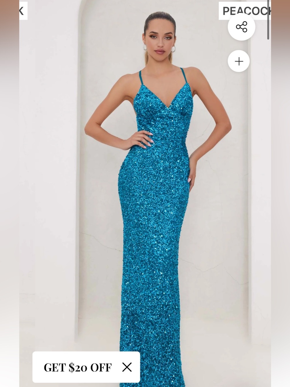 Sequin V-Neck Spaghetti Strap Gown in SKY Blue (not stock photo color)